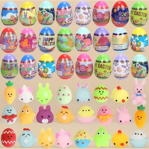 24 Pack Prefilled Easter Eggs with Squishy Toys,Bright Color Plastic Eggs for Kids Boys Girls,Easter Egg Hunt,Easter Basket Stuffers,Party Favors