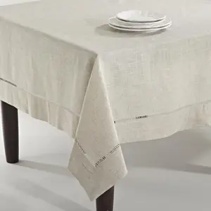 Saro Lifestyle 731.N6584B 65 x 84 in. Poly & Linen Blend Toscana Tablecloth with Hemstitch Border, Natural