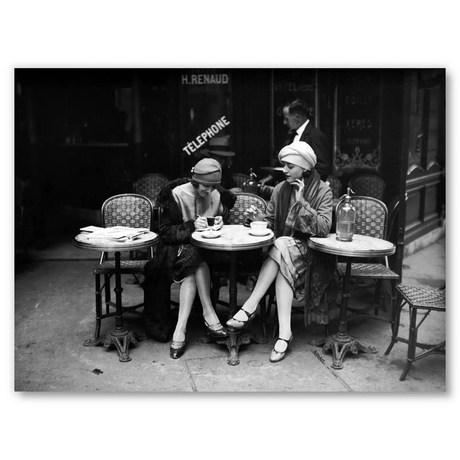 Paris Cafe 1920s Photo Poster Print, Black White Flappers Wall Art Decor Kitchen