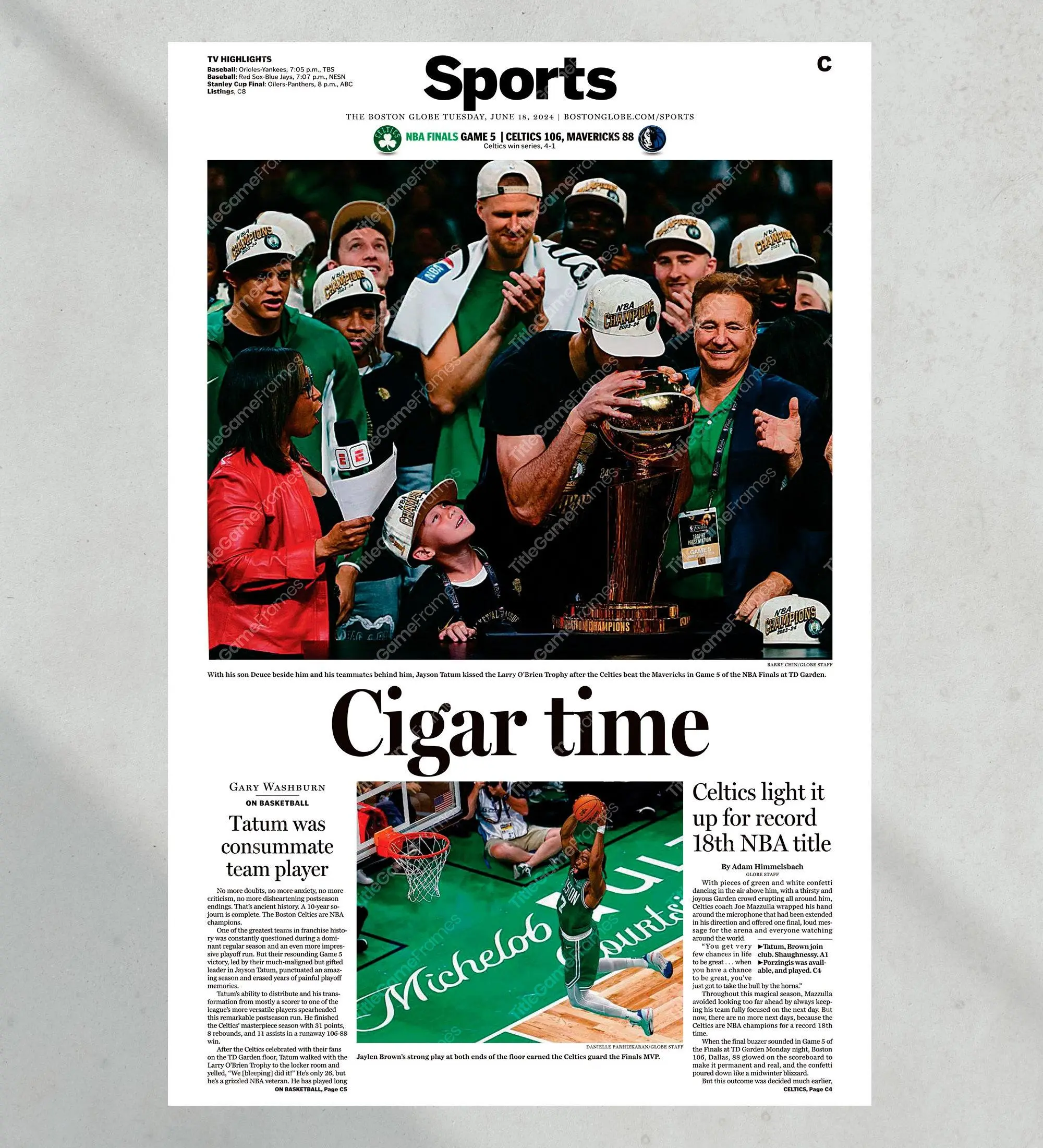 2024 Boston Celtics Championship Glory 'Cigar Time' Unframed Commemorative Poster
