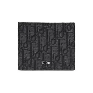 Dior Embroidered Monogram Bifold Wallet with Knit and Leather Trim for Men in Black