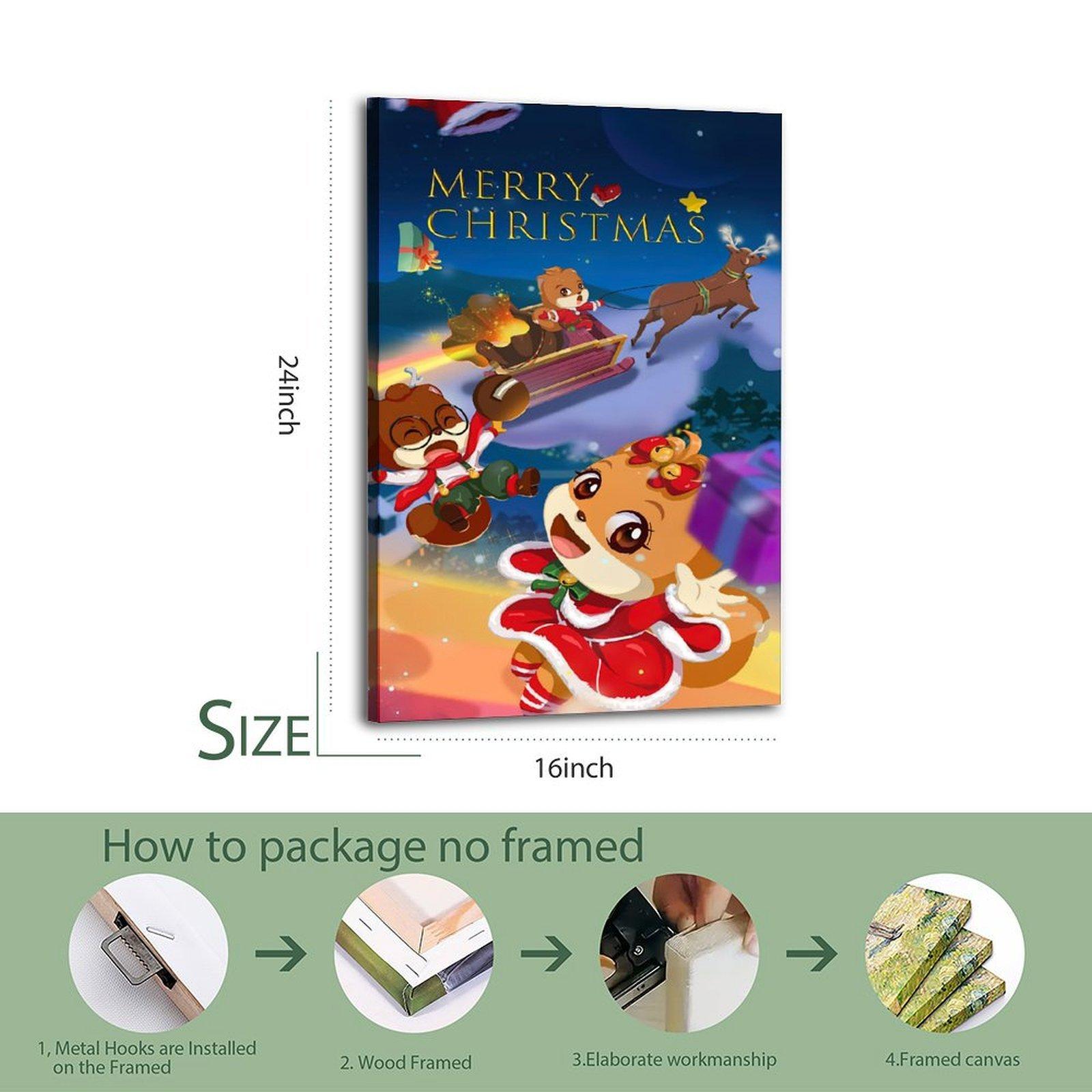 MERRY CHRISTMAS Poster Christmas Squirrel Poster Decorative Painting Canvas Wall Art Picture Print Modern Family Bedroom Decor