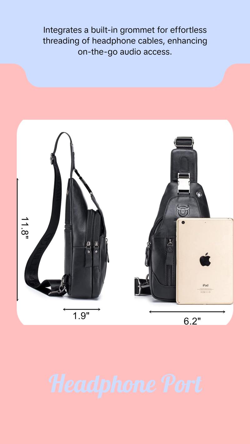 FR Fashion Co. Men's PU Leather Casual Crossbody Sling Bag with Zippered Pockets & Adjustable Strap for Everyday Use - Sleek Minimalist Design for Commuters & Urban Professionals