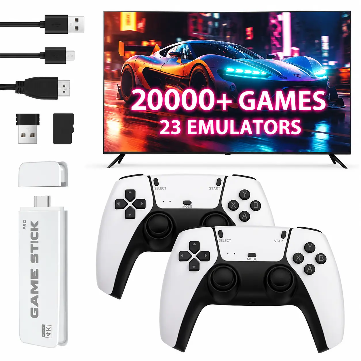 M15 Retro Game Dongle Set with Dual Wireless Gamepads, Multi-System Classic Game Emulator Kit, Home Entertainment Gaming Accessory for Indoor Leisure Use