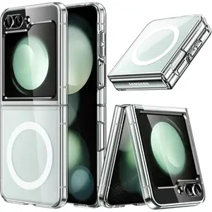 Entronix Galaxy Z Flip 6 [Magnetic-Compatible] Crystal Clear Case - Sturdy Cover Transparent Dustproof Handle
