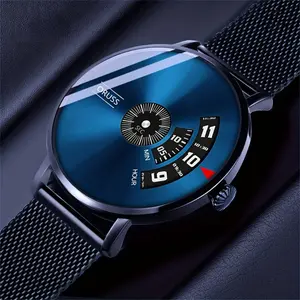 Elegant Men's Quartz Watch - Sleek Business & Sporty Design with Blue Dial, Durable Alloy Mesh Strap, Non-Waterproof, Battery Operated, Sporty Wristwatch|Sleek Watch Design|Durable Construction