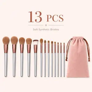 13 Pcs 4-Season Green Vegan Makeup Brush Set - Soft Bristles Portable Full Kit, Eyeshadow Blush Concealer Brushes, Professional Starter Kit for Beginners (Party Gift)