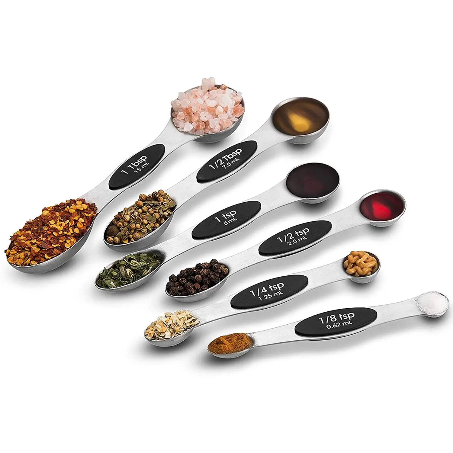 6-Piece Magnetic Measuring Spoon Set - Stainless Steel Stackable Dual Sided Nesting Teaspoon To Tablespoon For Dry & Liquid Ingredients, Stylish, Rustproof & Easy-To-Clean -