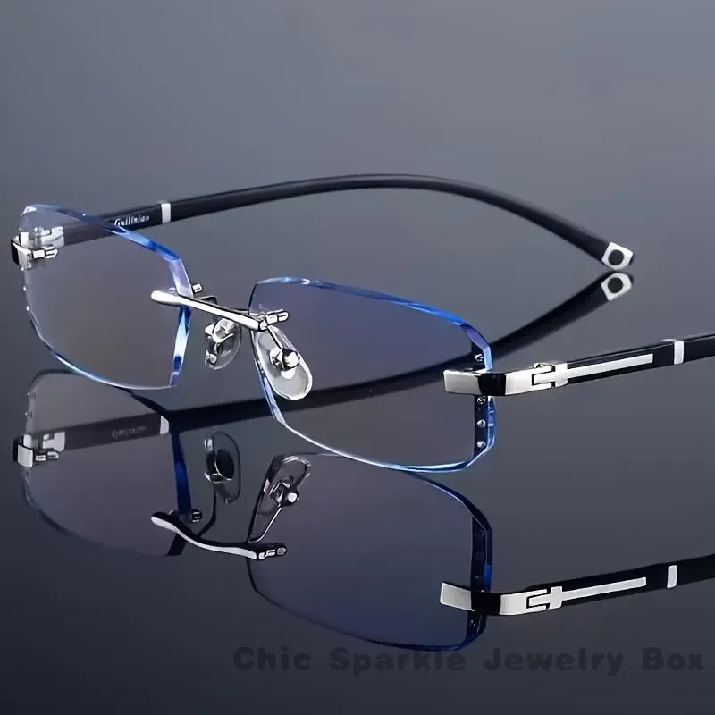 2 Pairs of Rimless Smart Zoom Men's Glasses - Retro Style PC Frame, Multi-Graduation Adjustable Lenses +1.50 to -2.00 Degrees, Machine Washable, Battery-Free Design, Fashionable Style, Perfect Gift for Him, Adjustable Glasses