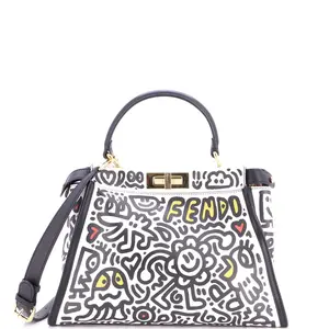 Pre-owned FENDI Leather Top Handle Bags x Mr. Doodle Peekaboo Iconic Bag Printed Regular by Rebag
