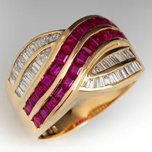 Women's Elegant Luxury Brass Rings - High-Quality Set with Dazzling Synthetic Rubies, Gold Plated, Gemstone Accents, Rhinestone, Sparkling, Gold Plated Rings, Gemstone Accents Rings