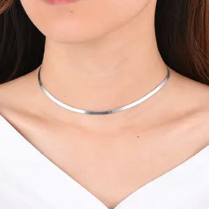 ChicSilver Stackable Daily Simple High Polished Unisex Herringbone Choker 925 Sterling Silver 3mm Width 12.5/15 inches Length Necklace for Women for Men