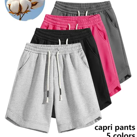 Men's Solid-Colored Soft Cotton Sporty Shorts - Side Drawstring Waist, Side Pockets, Breathable Skin-Friendly Fabric, 5-Quarter Above-Knee Fit, Outdoor-Ready for Daily & Athletic Activities, Outdoor‑Ready Fit, Above The Knee