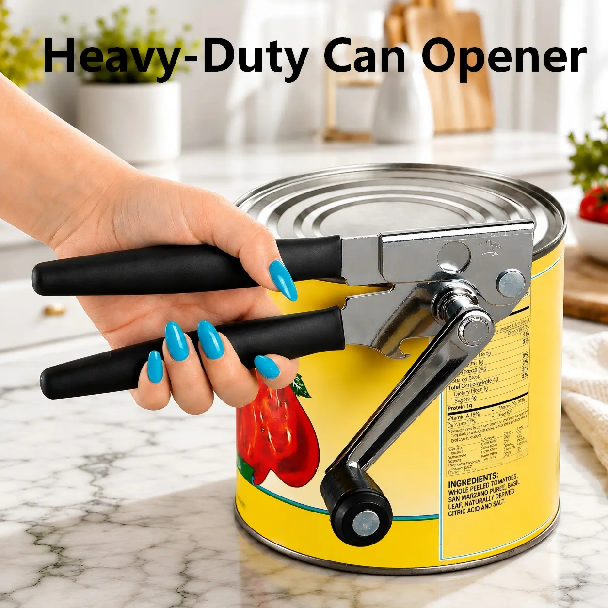 Crank Manual Stainless Steel Can Opener, Smooth Edge Multifunctional Can & Bottle Opener with Rubber-Coated Handles, Adjustable Kitchen Gadget for Seniors, Weak Hands & Home Kitchen