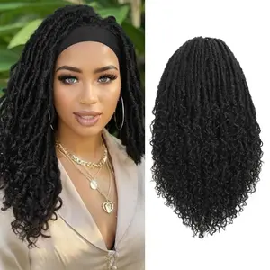 24 Inch Headband Dreadlock Wig for Women Curly Synthetic Locs Crochet Twist Braids Dark Brown/Black Ginger Afro Curly African Hairstyle Lightweight Breathable for Daily Party