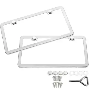 Set of 2 chrome license plate frames with hardware kit.