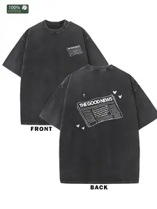 valentine shirts 1pc, 230G Double-Sided Washed Exciting Good News Print T-Shirt, Premium Tie-Dye Vintage Fashion Brand T-Shirt, Certain Thickness Suitable for Summer T-Shirt, Holiday Gift