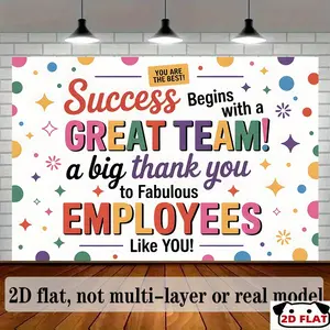 2D Flat Banner 1pc, Employee Appreciation Day Banner - Vibrant Multicolor Teamwork Motivational Quoteswith Stars & Confetti - Party Background Office Celebrations, Home Decorations