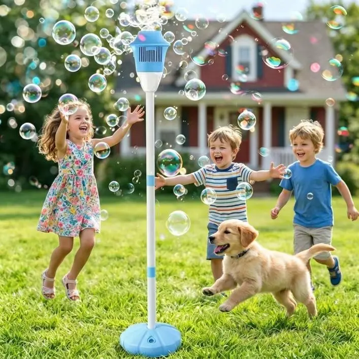 Automatic Handheld Bubble Machine for Kids, Bubble Maker Spring Summer Toys with Lights, Outdoor Rechargeable Blower Best Easter Gift for Children