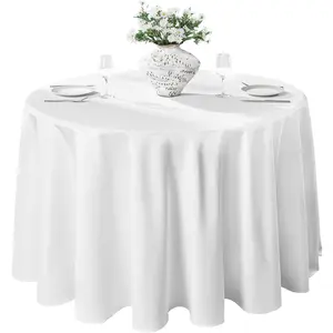 VidaFete 120inch Round Tablecloth Polyester Table Cloth，Stain Resistant and Wrinkle Polyester Dining Table Cover for Kitchen Dinning Party Wedding Rectangular Tabletop Buffet Decoration(White)