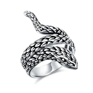 Boho Vintage Egyptian Wrap Serpent Snake Ring Band Oxidized Sterling Silver