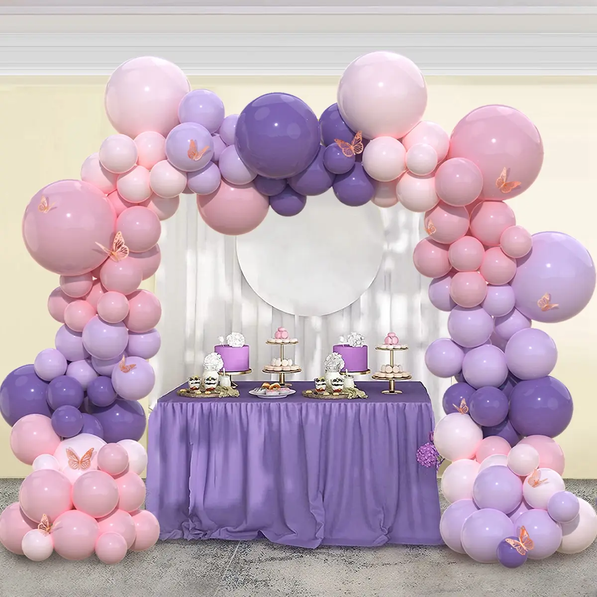 118 Pcs Macaron Pink & Matte Purple Balloon Garland Kit Pastel Soft Latex Balloons Butterfly Cutouts DIY Balloon Arch Set for Girl Birthday Baby Shower Bridal Shower Wedding Engagement Party Background Decorations
