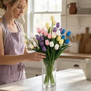 1 Bunch Of Artificial Tulips, Perfect For Indoor Holiday Decoration. Mixing Multiple Colors Makes It Even More Beautiful. This Decoration Technique Makes Any Room Appear Luxurious