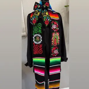 Graduation Stole Class of 2026 with Bun. Colorful Stripes and Embroidery for Special Occasions
