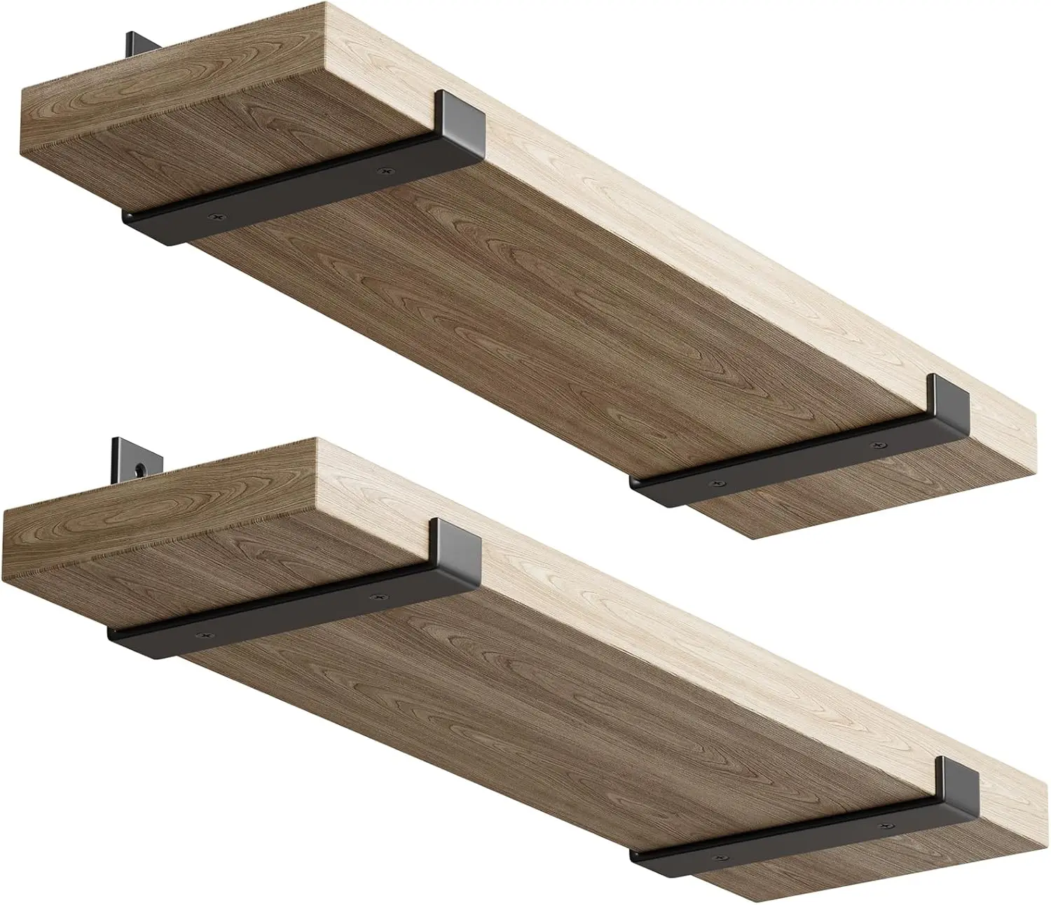 8 Inch Wall Shelf Bracket (Fit 7.25" Board) 4-Pack, Heavy Duty Black Iron Brackets for DIY Floating Shelf Support, Mounting Hardware Included