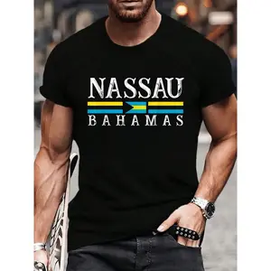 100% Cotton Nassau Bahamas Flag Souvenir Travel Vacation Vintage T-Shirt Women's Men's Graphic Tee Crew Neck summer vacation Tops