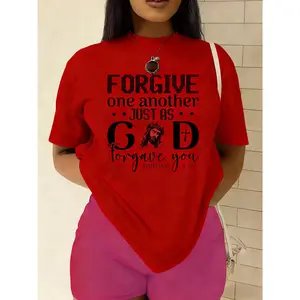 Women's 100% Cotton Smooth Fabric Short-Sleeve Graphic Fit Christian Faith T-Shirt, Printed with Ephesians 4:32 Bible Verse "As God has forgiven you, so you must forgive one another", Suitable for Church