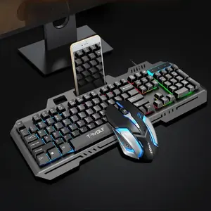 T-Wolf Thunderwolf Tf600 Ergonomic Gaming RGB Lighting Keyboard & Mouse Set, Wired Metal Design, Luminous with Mechanical Feel for Gamers