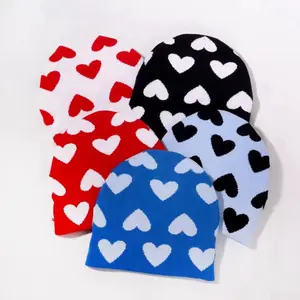 Love Heart Knit Beanie - Couple Matching Warm Hat for Men Women Soft Stretchy Winter Couples Beanie for Valentine's Day Gift in Assorted Colors