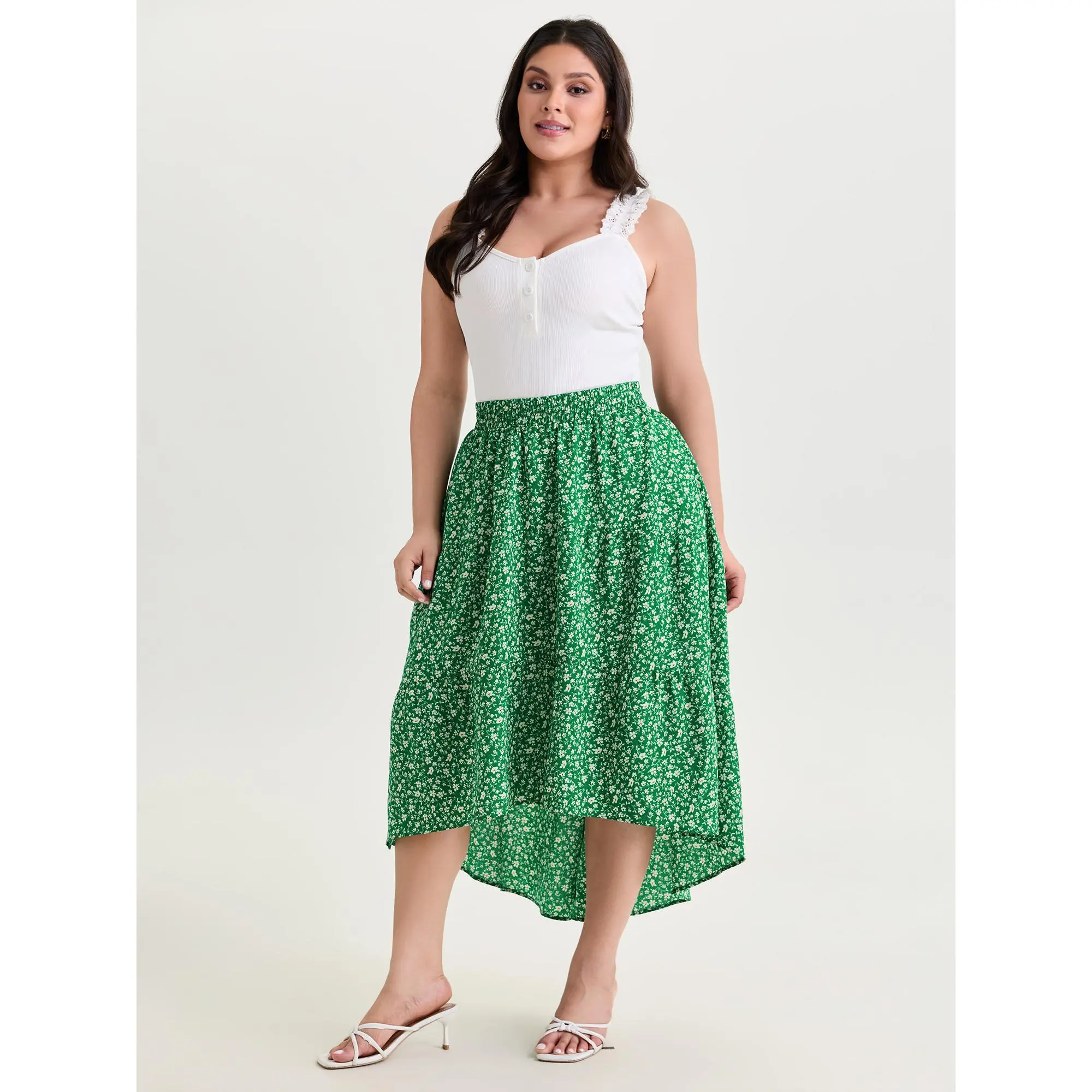 BloomChic Micro-Floral Print Flowy Midi Skirt 【M-6XL】 BloomChic Micro-Floral Print Flowy Midi Skirt 【M-6XL】
