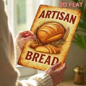 Vintage Bread Bakery Aluminum Sign 8x12 Inch 2D Flat Artisan Bread Design Rustic Wall Decor For Kitchen Cafe Home Aluminum Metal Tin Wall Art