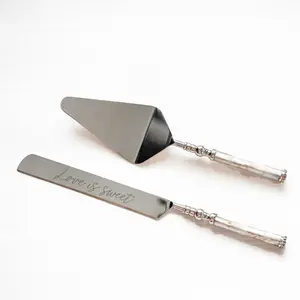 August & Eden Elegant Mother of Pearl Wedding Cake Knife and Server Set