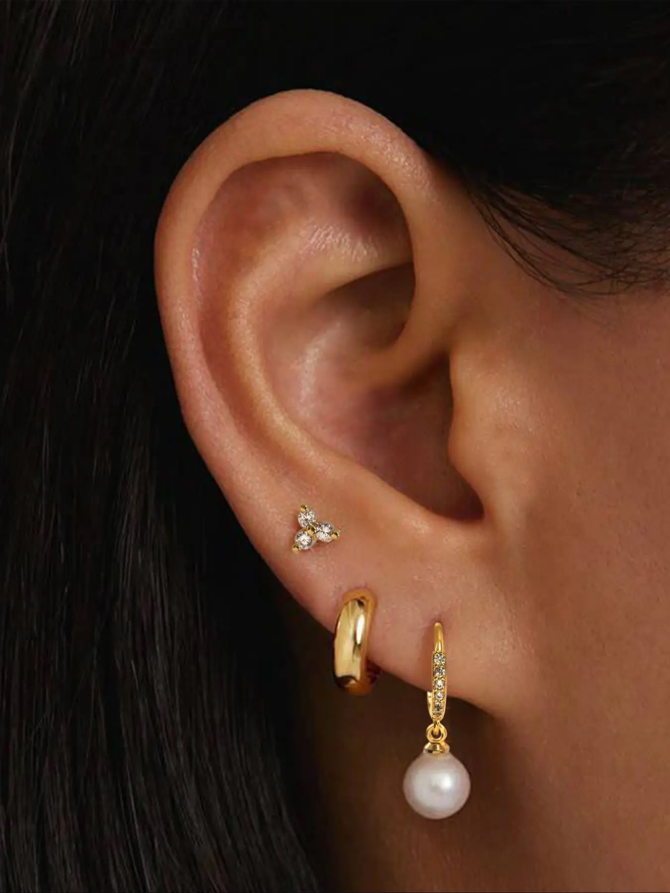 Luxury Simple Elegant Women's Earrings Set, High Quality Earrings, Copper Inlaid Zircon Studs, Faux Pearl Ear Cuffs, 3 Pcs Jewelry Gift Box Included