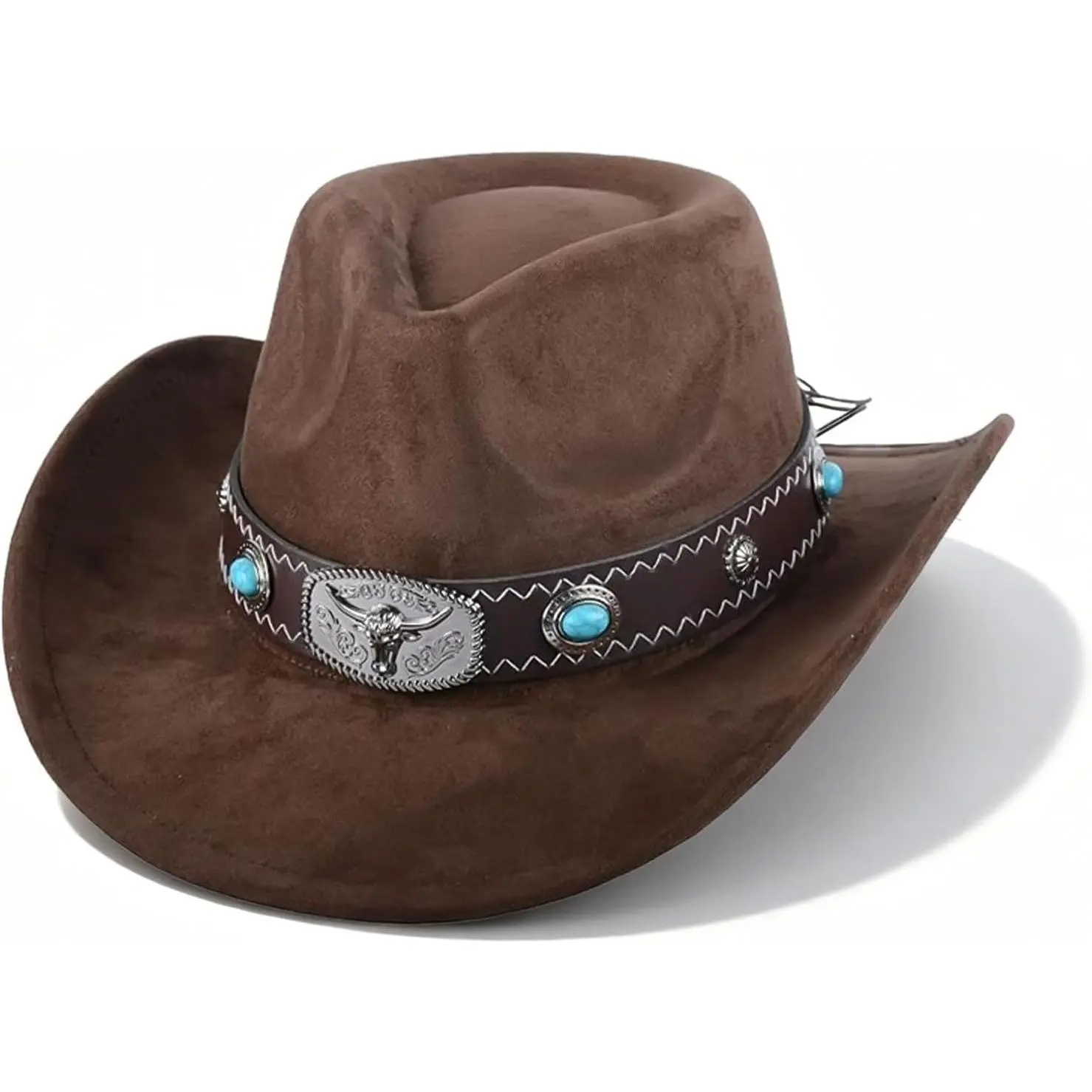 Unisex Vintage Denim Cowboy Hat with Adjustable Band, Denim Texture, Round Crown, Breathable Suede Lining, Adjustable Inner Band for Western Horse Riding, Gardening (Coffee, Size M), Unisex Wear