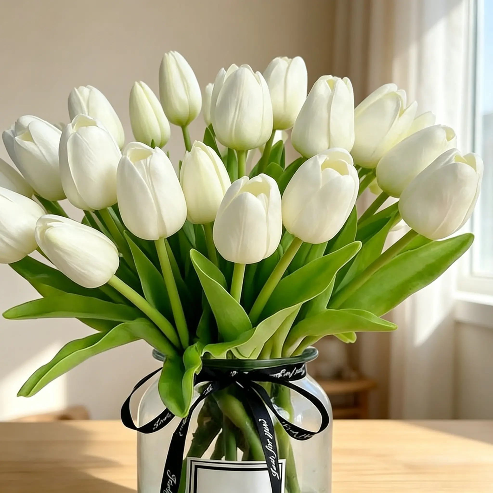 20-Pack Real-Touch Cream Artificial Tulips, 13.5in Lifelike PU Faux Tulip Stems, Upgraded Decorative Flowers for Vase, Room Decor, Casual & Business Settings, Home & Wedding Interior Styling