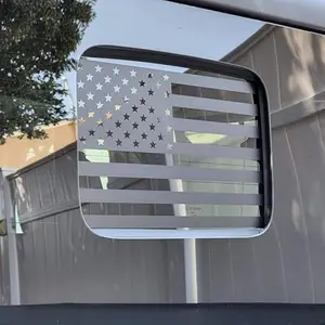Rear Middle Window American Flag Decal – Center Sliding Glass Vinyl Sticker, Exterior Truck Accessory for 2020–2026 Models