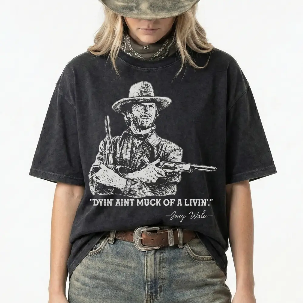 Vintage Clint Eastwood 2-Sided Men T-Shirt Western Outfit Wild West Style For Cowboy Old Movie Shirt Short Sleeve Crewneck For Him For Her