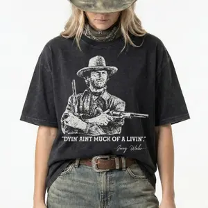 Vintage Clint Eastwood 2-Sided Men T-Shirt Western Outfit Wild West Style For Cowboy Old Movie Shirt Short Sleeve Crewneck For Him For Her