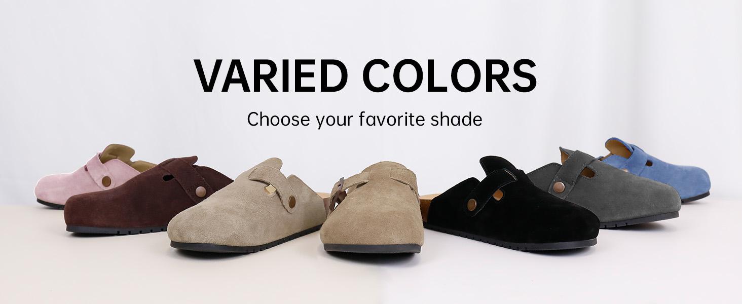 EVELLYHOOTD Women Men Genuine Suede Round Toe Cork Footbed Clogs Potato Shoes Slide Outdoor Gym Shoes with Arch Support Flat Buckle Clogs Retro Fashion Walking Shoes Slippers 【Wide Feet PLS SIZE UP 】