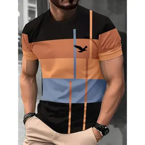 Wild geese fly digital printed T-shirt, charming Men's round neck short-sleeved T-shirt, comfortable fabric can be machine washable, Men's fashion trend Men's first choice