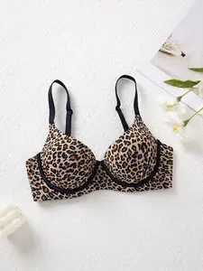 1 Pack / 3 colors Leopard print seamless jelly women's everyday bra With back clasp and adjustable straps With underwire support, push-up, and beautiful back XS-XL Comfortable, skin-friendly, soft, and breathable Daily casual sports leopard print bra