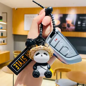 Viral Straw Hat Panda Keychain - Aesthetic Animal Keychain, Kawaii Bag Charm, Cute Gift for Friends, TikTok Made Me Buy It!Cute Panda with Straw Hat Keychain | Aesthetic Key Accessory for 2026 | Perfect Small Gift