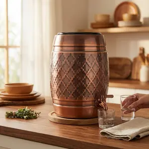 2-Gallon Pure Copper Water Dispenser with Tap | Handcrafted Ayurvedic Copper Water Tank for Healthy Drinking Water | Home & Kitchen Wellness Storage Container