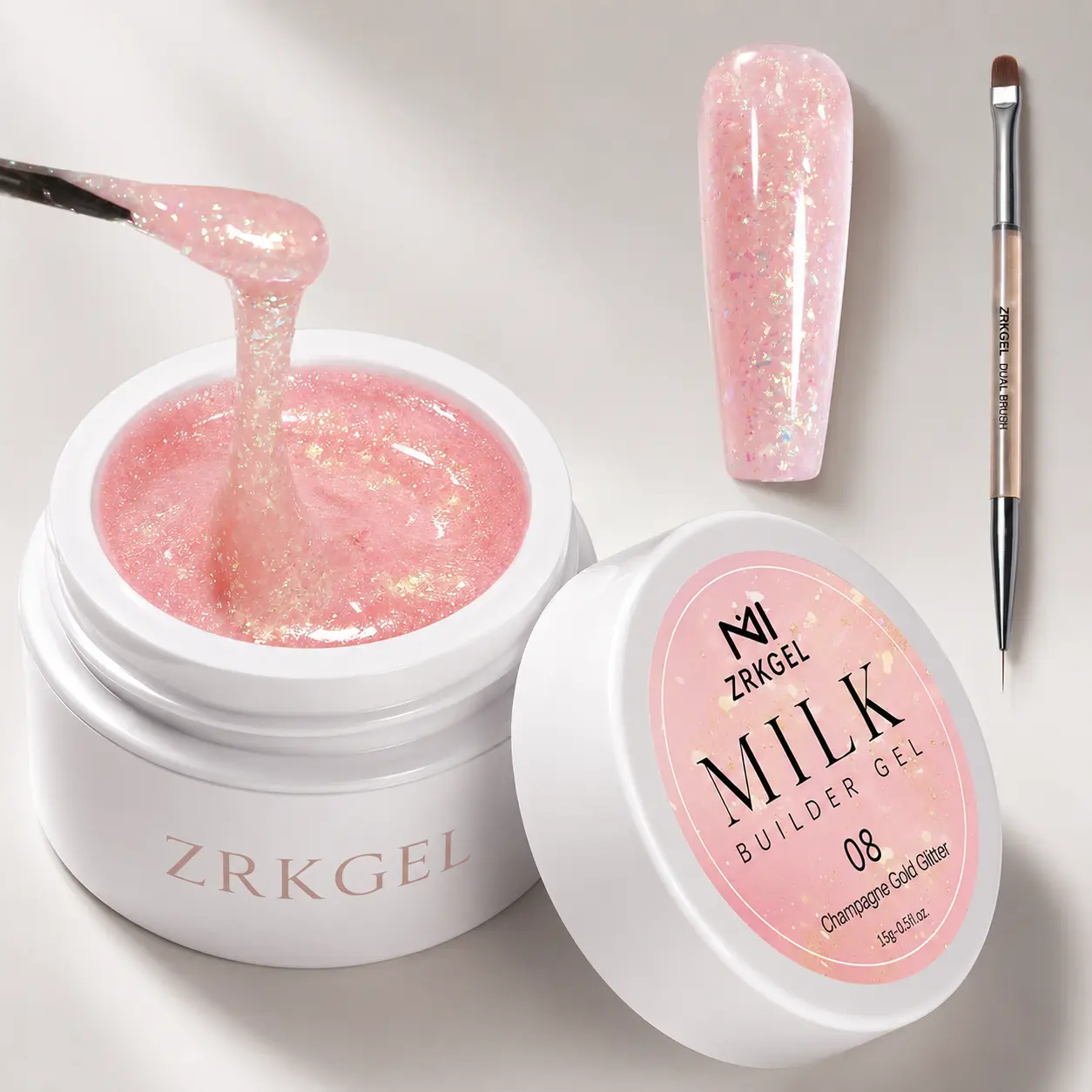 ZRKGEL Milky White Durable Builder Gel - HEMA-Free BIAB Beauty Product for Strong Nail Extensions, Self-Leveling Aesthetic Single Item, UV/LED Cured, 15g