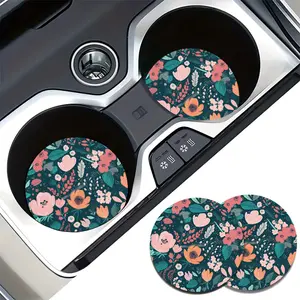 2 Vintage Floral Pattern Coasters, Suitable for Car Cup Holders, Absorbent and Non-Slip Car Interior Accessories, Artistic Rustic Style Car Coasters, Vehicle Organization, Car Accessories, Classic Aesthetic, Artistic Design, Interior Decor