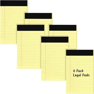 Small Note Pads 5x8 Legal Pads, Legal Ruled Writing Pad with Perforated Pages, Canary Yellow Paper Jr. Legal Note Pads for Work and Note-Taking, 30 Sheets Per Notepad, 6 Pack